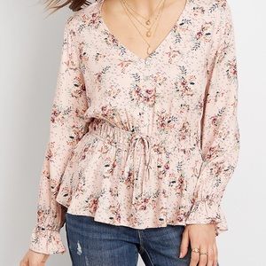 Pink Floral Smock Waist Blouse